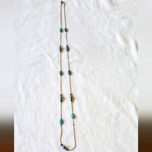 Silver Tone Faux Turquoise and Coral Beaded 36" Lobster Clasp Necklace